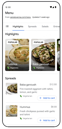 قائمة طعام بحث في خرائط Google